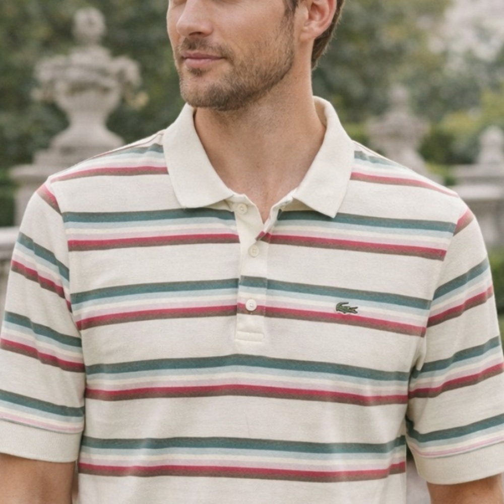 Lacoste White Stripe Polo Shirt Size 42 - 36163